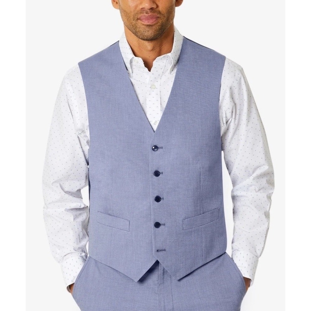 Tommy Hilfiger Mens Modern fit Button-Up Vest Small Blue Solid Stretch E121835